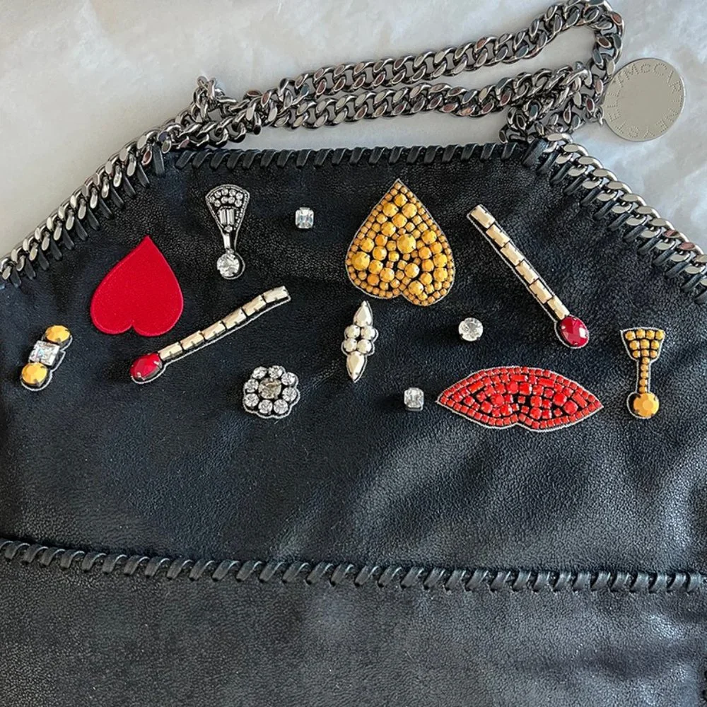 Stella Mccartney Falabella Heart Suede Embellished Tote Handbag Black Bag NEW - Picture 11 of 14